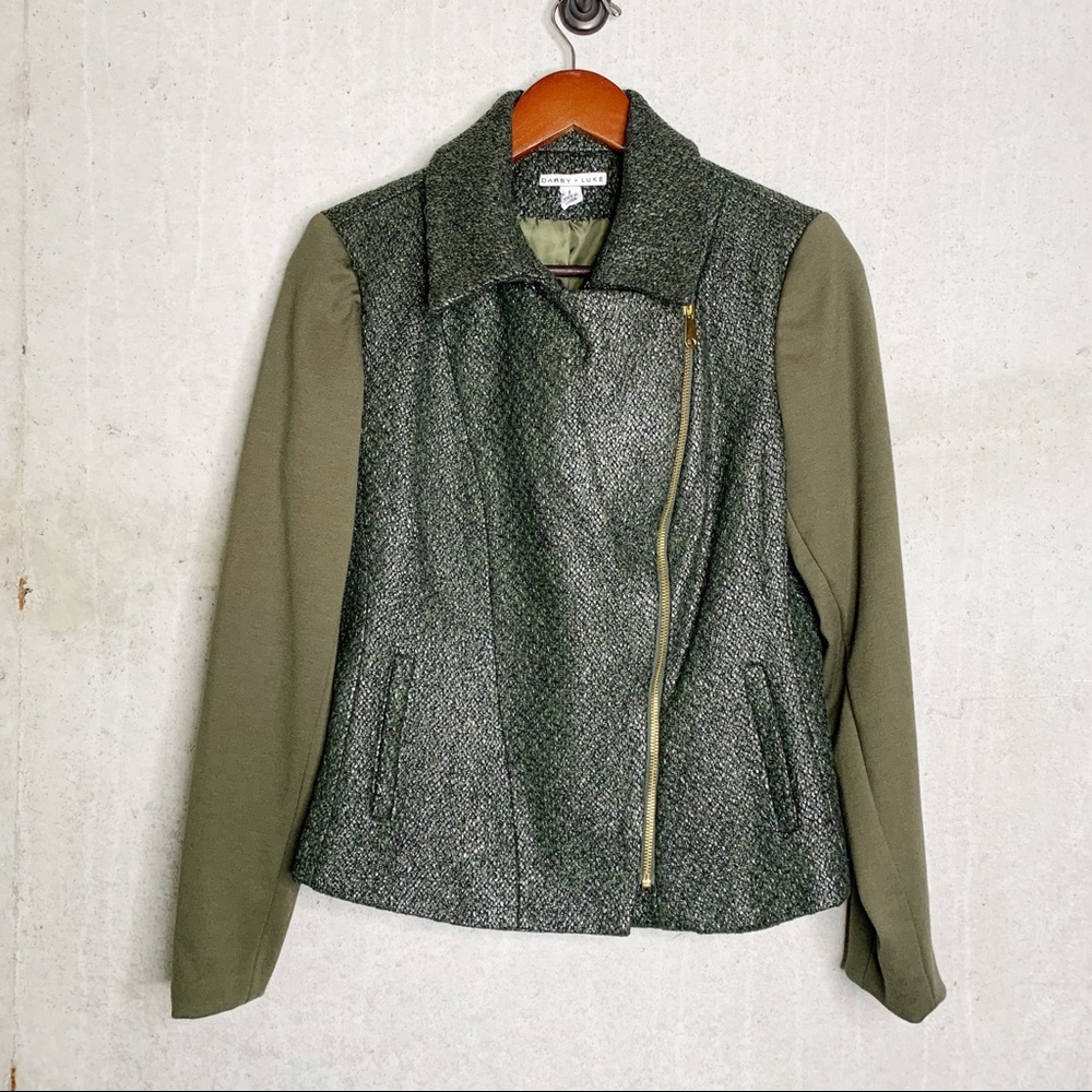 Darby + Luke green tweed zip jacket blazer sz 8